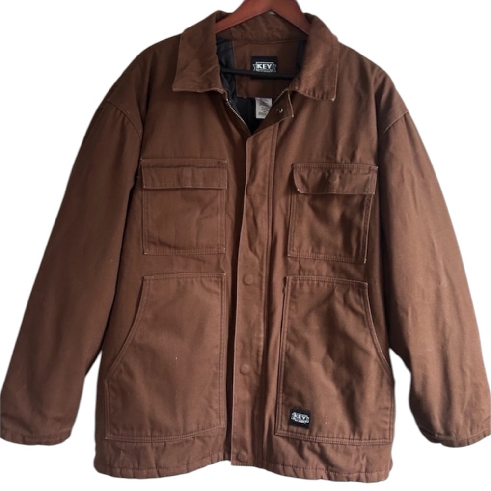 Key Insulated Duck Canvas Chore Coat Men’s XL Brown Corduroy Collar Heavyweight